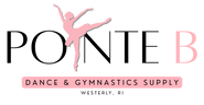 A logo-style graphic on a white background with the text 'PONTE B' in black and pink, a pink silhouette of a dancer across the letters, and the words 'DANCE & GYMNASTICS SUPPLY' and 'WESTERLY, RI' below.